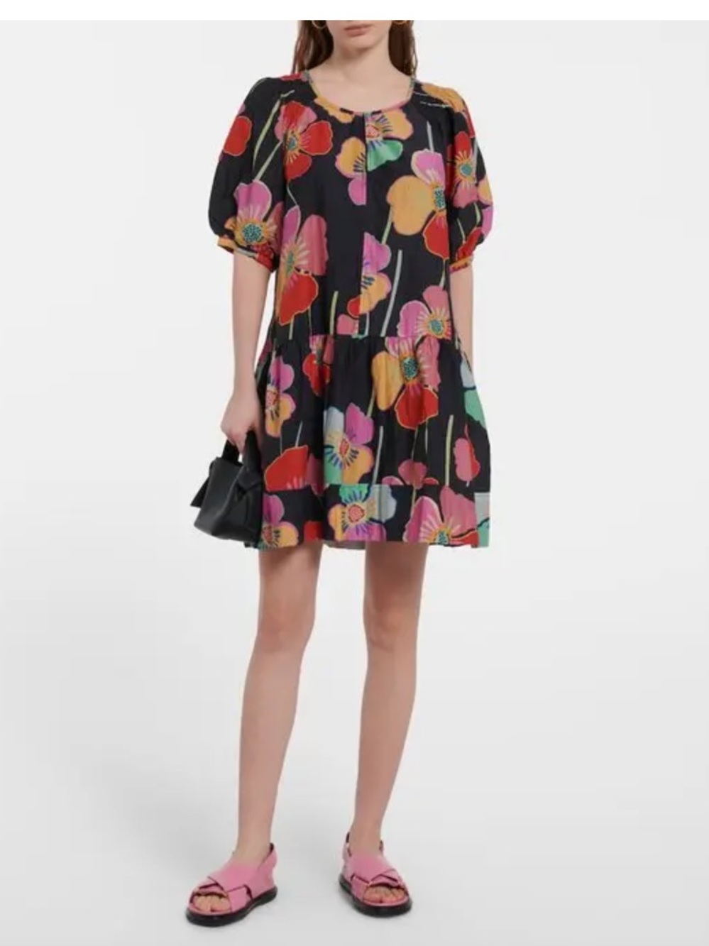 Velvet by Graham & Spencer Rachel black floral cotton/silk dress with pockets